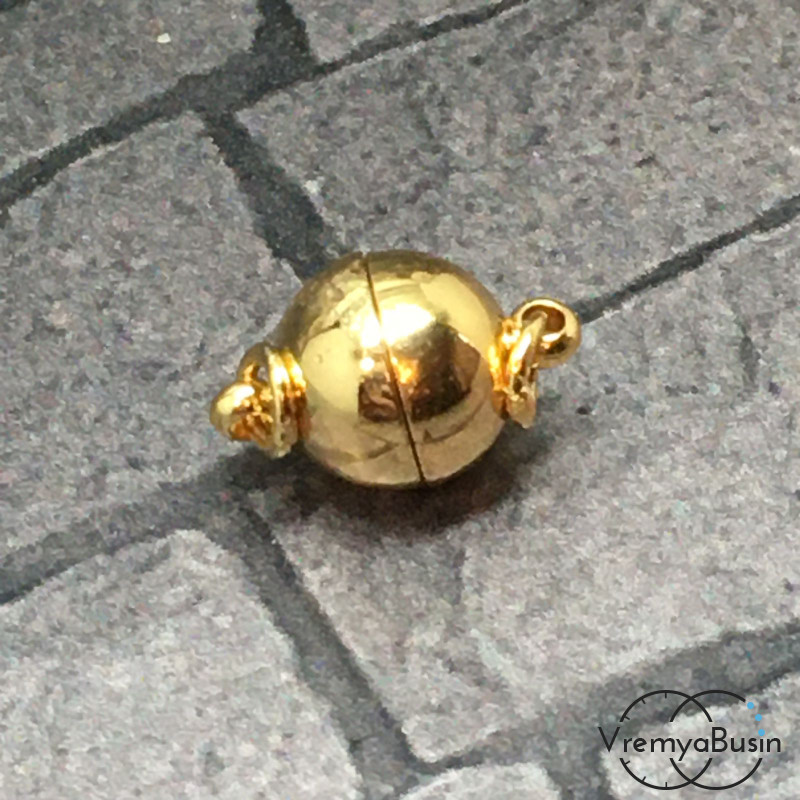 Замок магнитный для украшений, 8 мм, латунь с позолотой (1 шт.) 