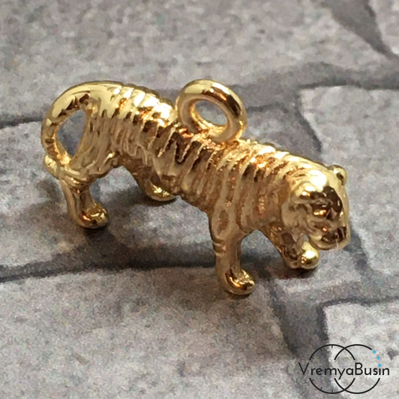 Подвеска "Тигр" из латуни с позолотой, 11х17 мм  (1 шт.)