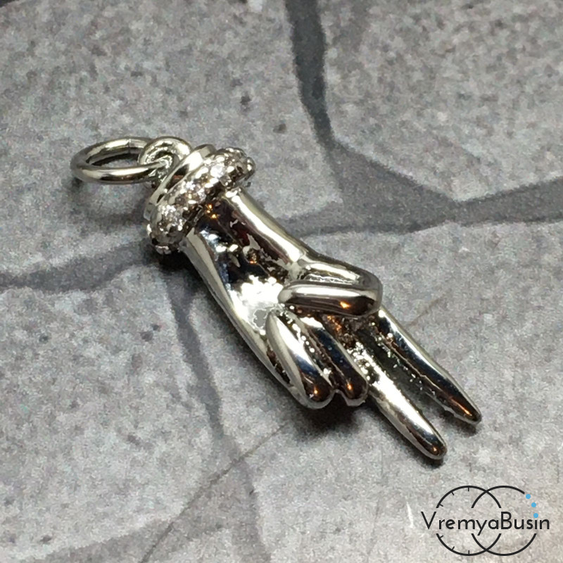 Подвеска "Рука" из латуни с родиевым покрытием, 6х20 мм  (1 шт.)