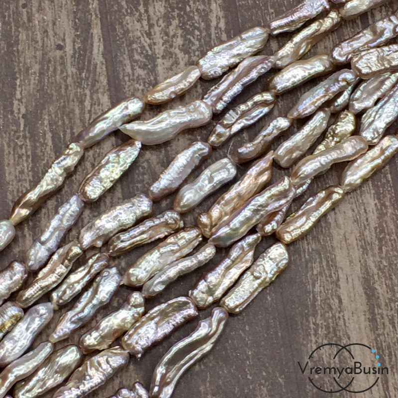 Жемчуг натуральный речной, палочки цв. сиреневый  (нить, ок.  18 шт.)