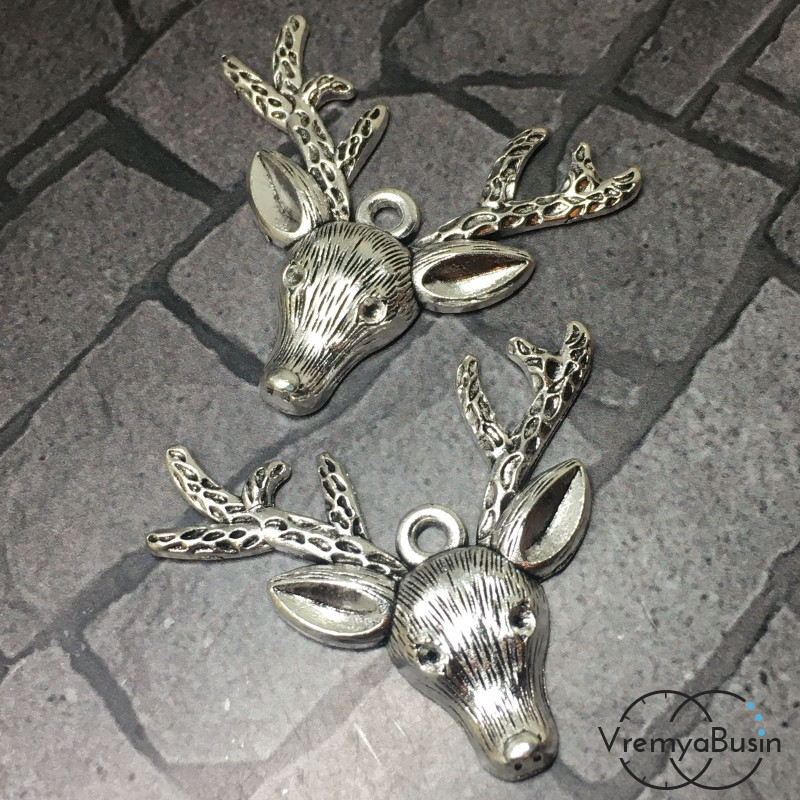 Олень, подвеска металлическая, 36х37 мм, цв. серебро (1 шт.)