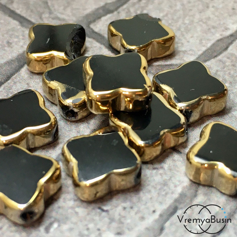 Бусины из стекла с напылением, клевер 4х10 мм (1 шт.)