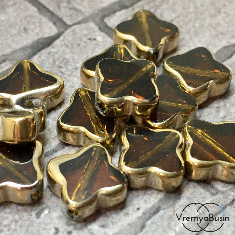 Бусины из стекла с напылением, клевер 4х10 мм (1 шт.)