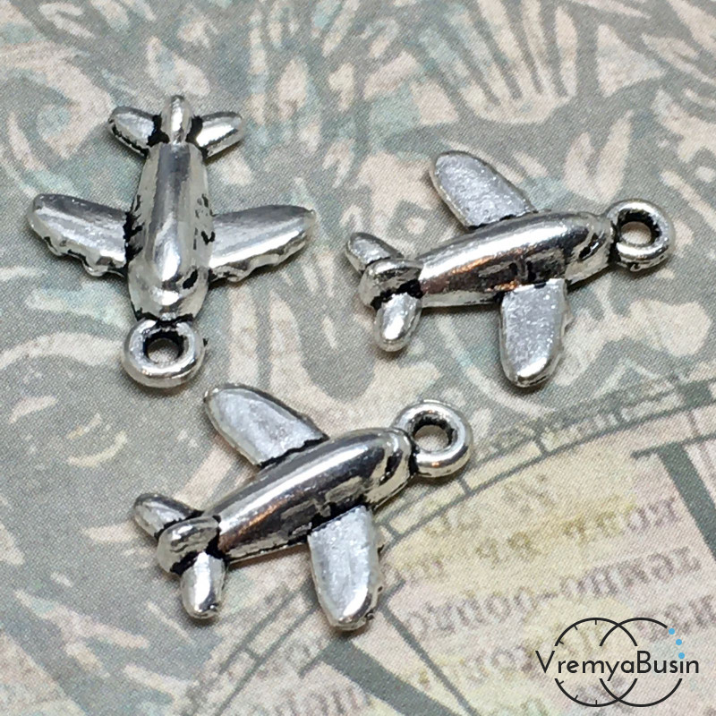 Самолетик. Подвеска металлическая цв. серебро (упак. 3 шт.)