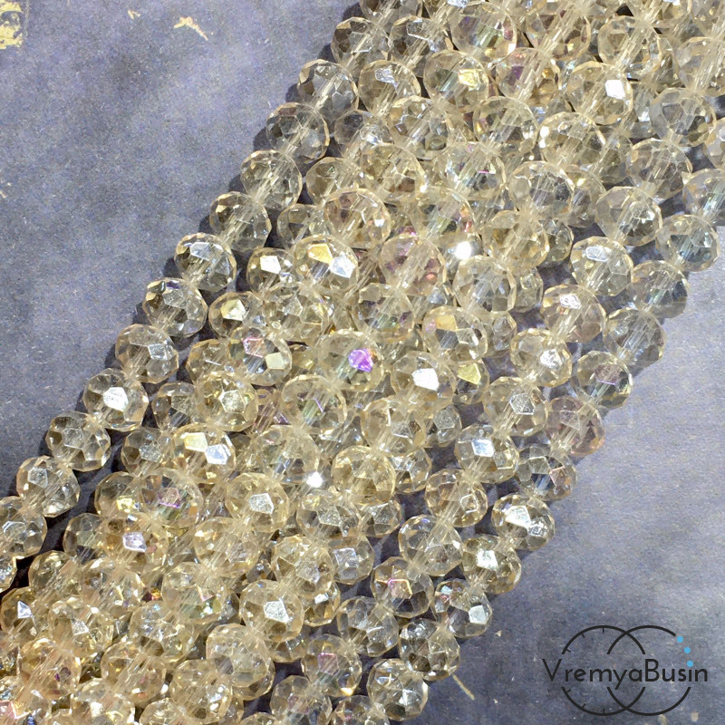 Бусины-рондели из граненого стекла, цв.  шампанское с переливом  , размер 8 мм  (нить, ок. 65  шт.)