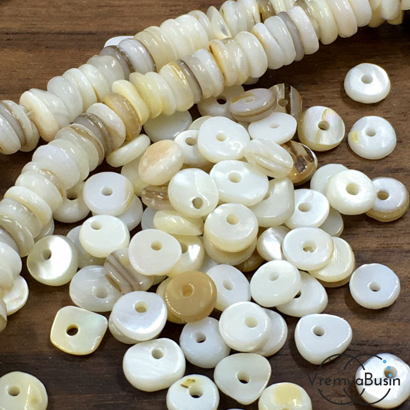 Перламутр натур., бусины шайбы 2х6 мм (упак. ок. 20  шт.)