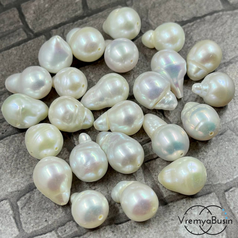 Жемчуг натуральный речной, капля ок. 12х9 мм, цв. белый (1 шт.)