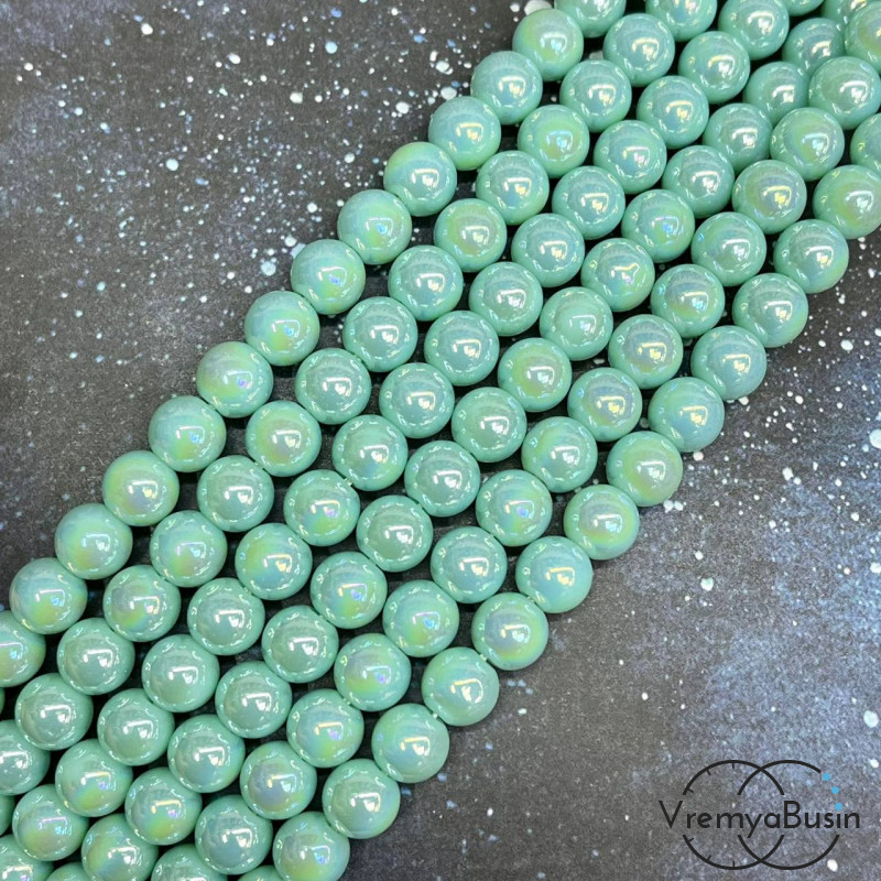 Бусины из стекла, шарик гладкий 8 мм с переливом (нить, ок. 48 шт.)