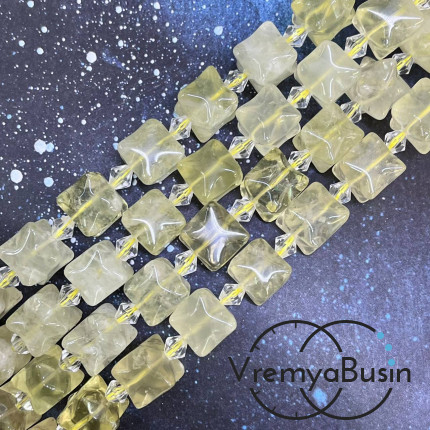 Лимонный кварц, кубик с рельефом звезды, 12х12 мм (1/2 нити, ок. 11 шт.)
