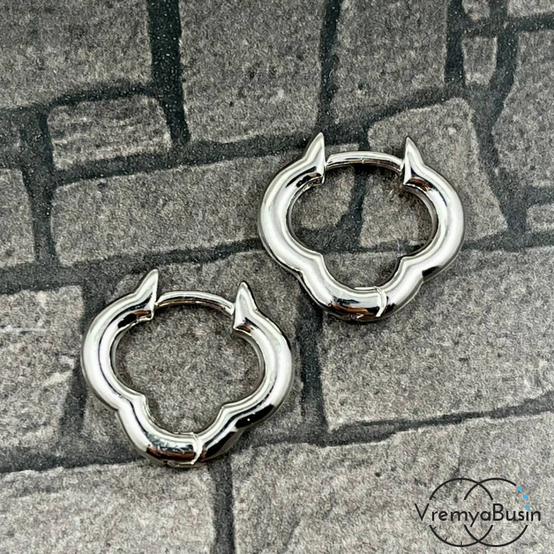 Швензы конго, клевер 15х16 мм,  из латуни с родиевым покрытием (1 пара)