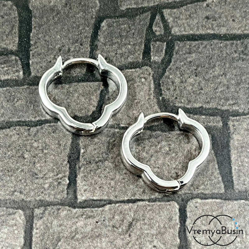 Швензы конго, клевер 15х18 мм,  из латуни с родиевым покрытием (1 пара)