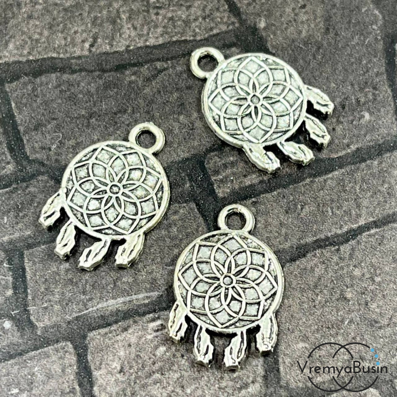 Ловец снов, подвеска металлическая,   12х18    мм, цв. серебро (упак. 3 шт.)