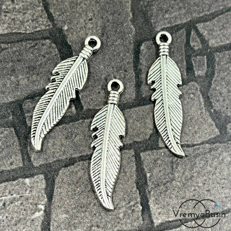 Перо, подвеска металлическая, 7х26      мм, цв. серебро (упак. 3 шт.)