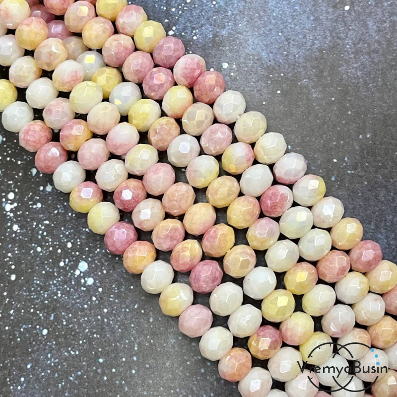 Бусины рондели из граненого стекла, 6х8 мм, цв.  (нить, ок. 60 шт.)