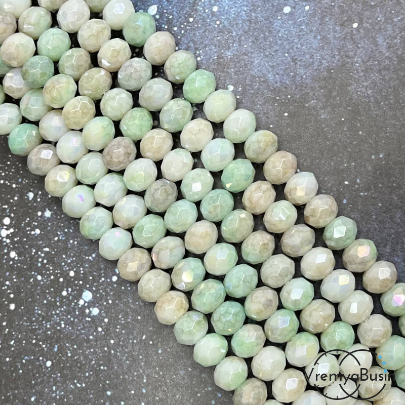 Бусины рондели из граненого стекла, 6х8 мм, цв.  (нить, ок. 60 шт.)