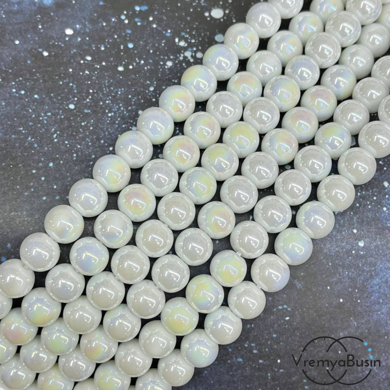 Бусины из стекла, шарик гладкий 8 мм с переливом (нить, ок. 48 шт.)