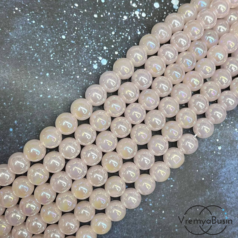 Бусины из стекла, шарик гладкий 8 мм с переливом (нить, ок. 48 шт.)