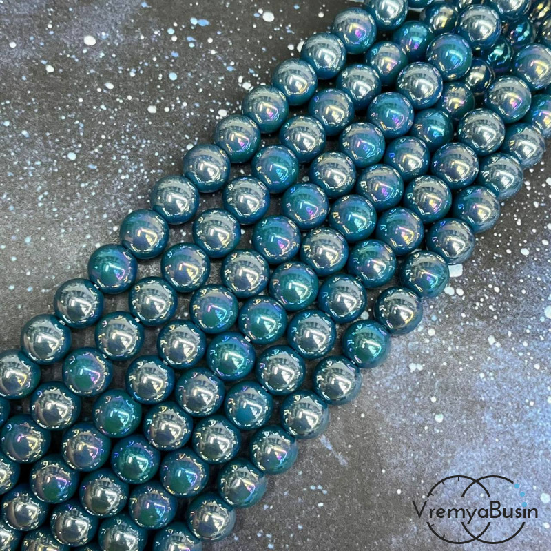 Бусины из стекла, шарик гладкий 8 мм с переливом (нить, ок. 48 шт.)