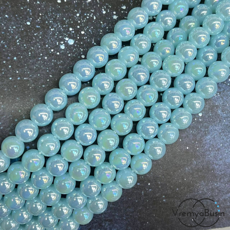 Бусины из стекла, шарик гладкий 8 мм с переливом (нить, ок. 48 шт.)