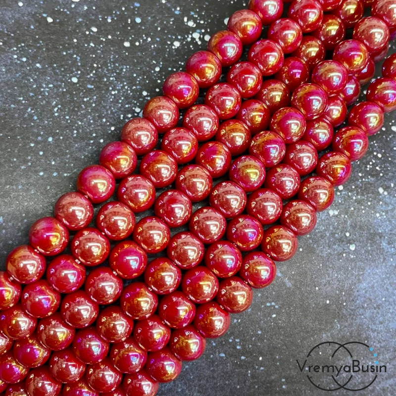 Бусины из стекла, шарик гладкий 8 мм с переливом (нить, ок. 48 шт.)