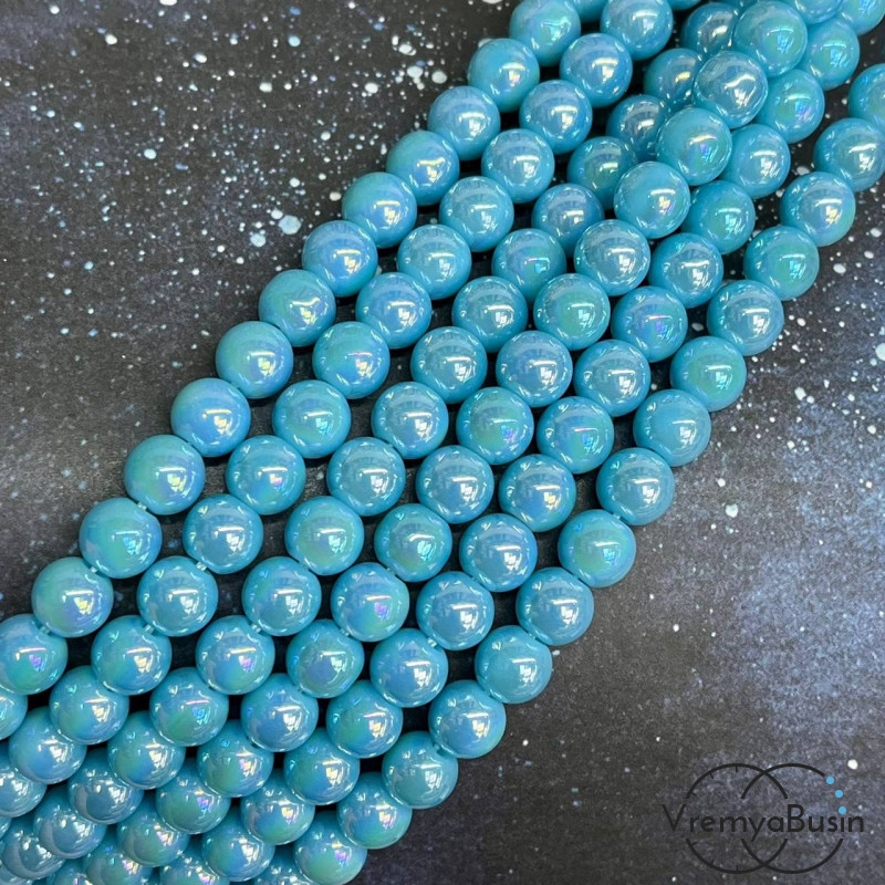 Бусины из стекла, шарик гладкий 8 мм с переливом (нить, ок. 48 шт.)
