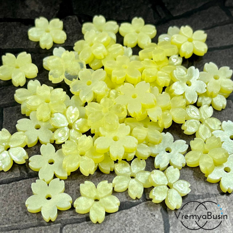 Цветочки акриловые перламутровые, 12 мм, цв. лимонный (упак. 10 шт.)