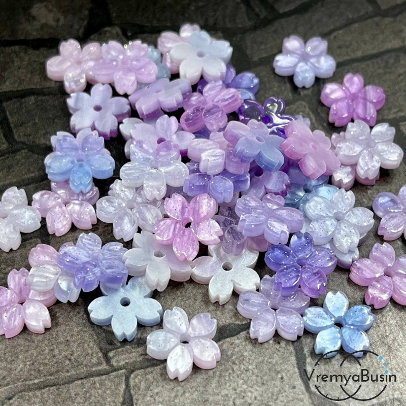 Цветочки акриловые перламутровые, 12 мм, цв. розово-голубой  (упак. 10 шт.)