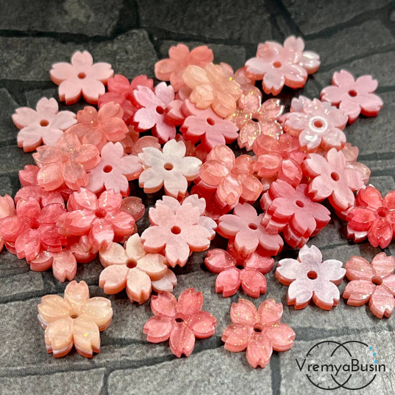 Цветочки акриловые перламутровые, 12 мм, цв. красный (упак. 10 шт.)