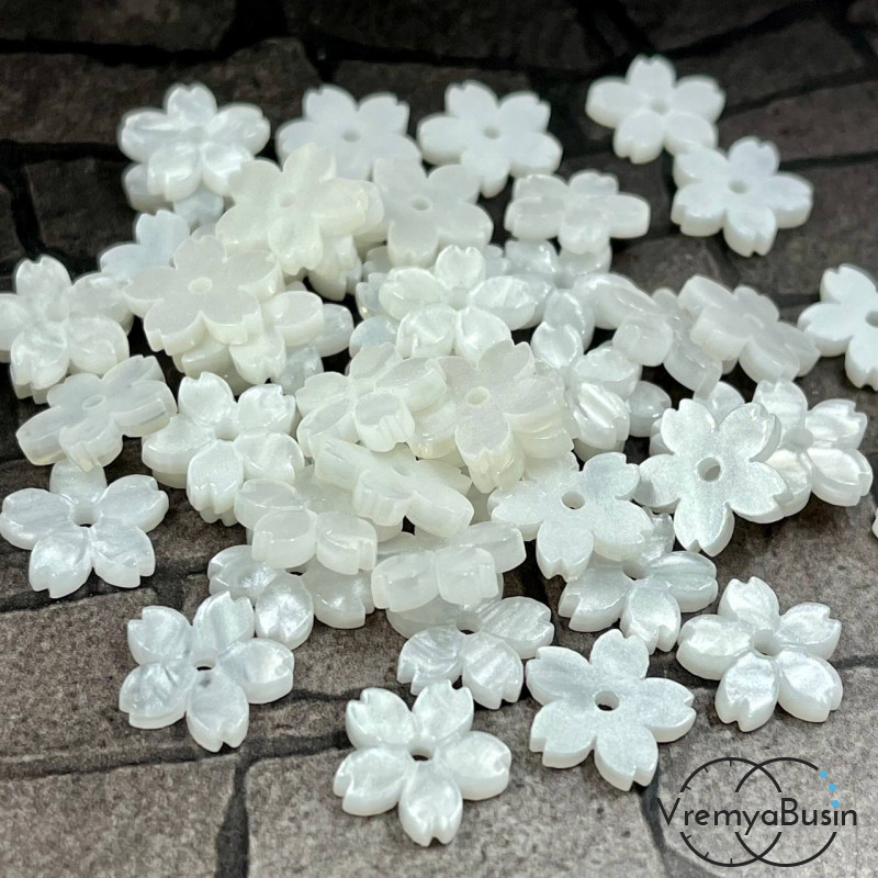 Цветочки акриловые перламутровые, 12 мм, цв. белый (упак. 10 шт.)