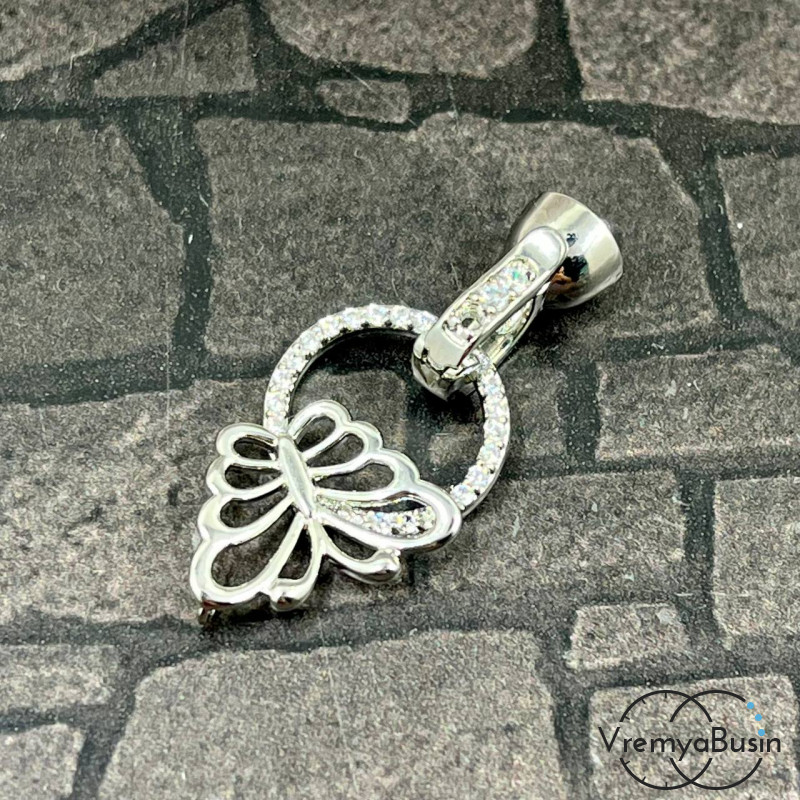 Замок тоггл с фианитами, 30х15 мм, латунь с родиевым покрытием (1 шт.)