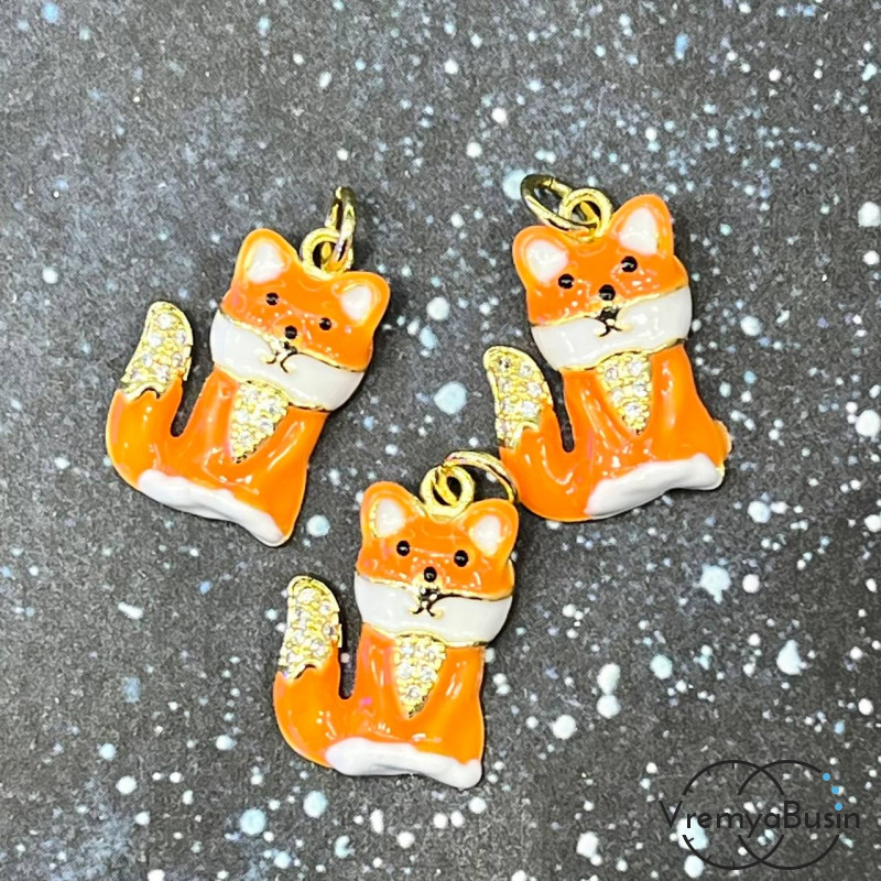 Подвеска с эмалью "Котик", 13х18 мм, латунь с позолотой (1 шт.)