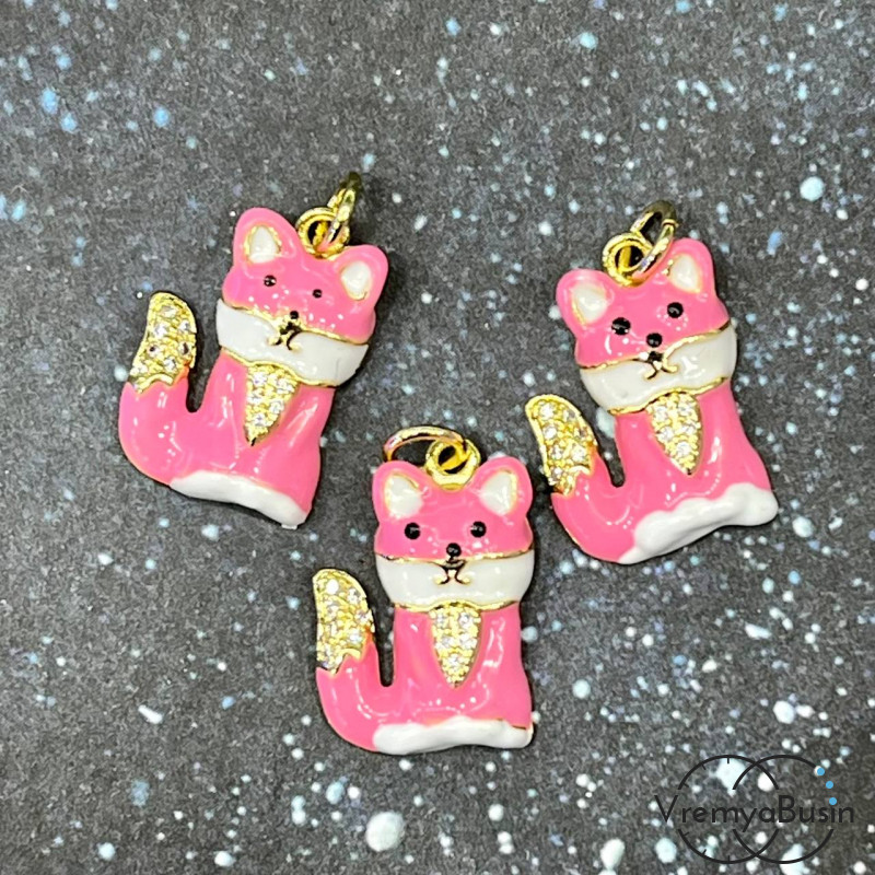 Подвеска с эмалью "Котик", 13х18 мм, латунь с позолотой (1 шт.)