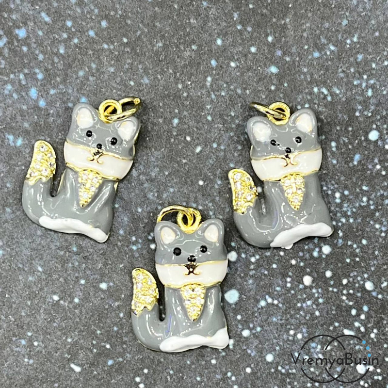 Подвеска с эмалью "Котик", 13х18 мм, латунь с позолотой (1 шт.)