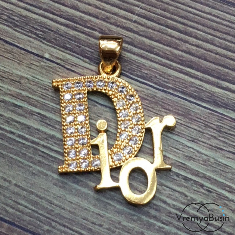 Подвеска с фианитами "Dior", латунь с позолотой (1 шт.)