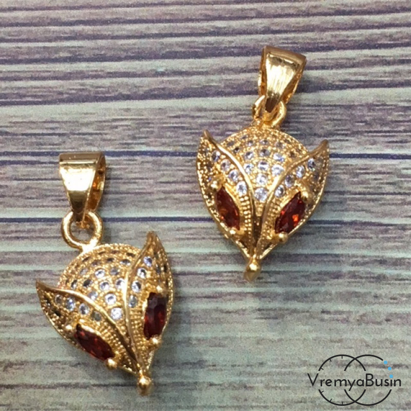 Подвеска с фианитами "Лиса", латунь с позолотой (1 шт.)