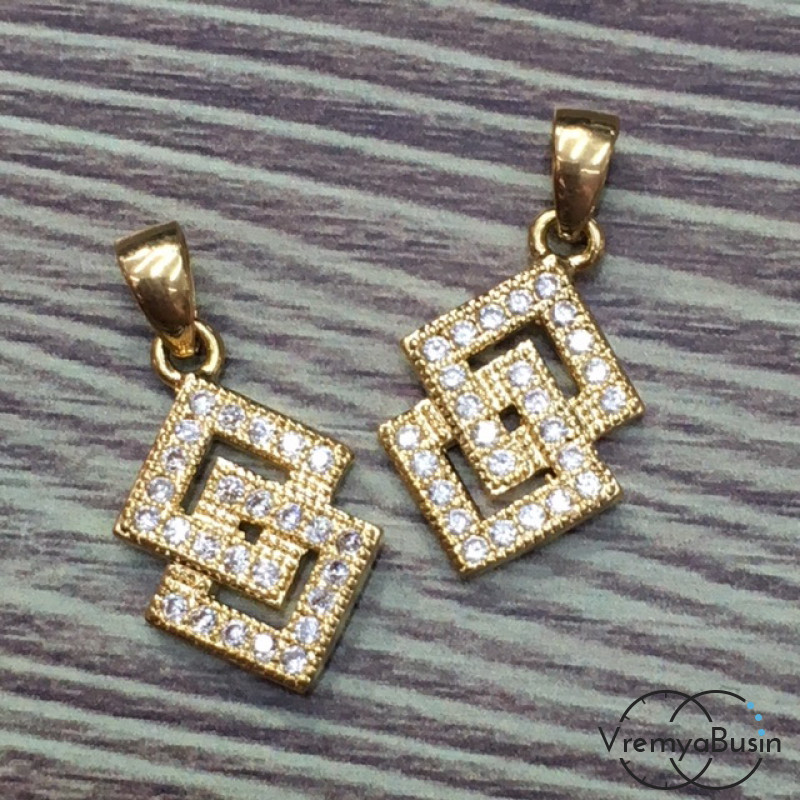 Подвеска с фианитами "Ромбы", латунь с позолотой (1 шт.)