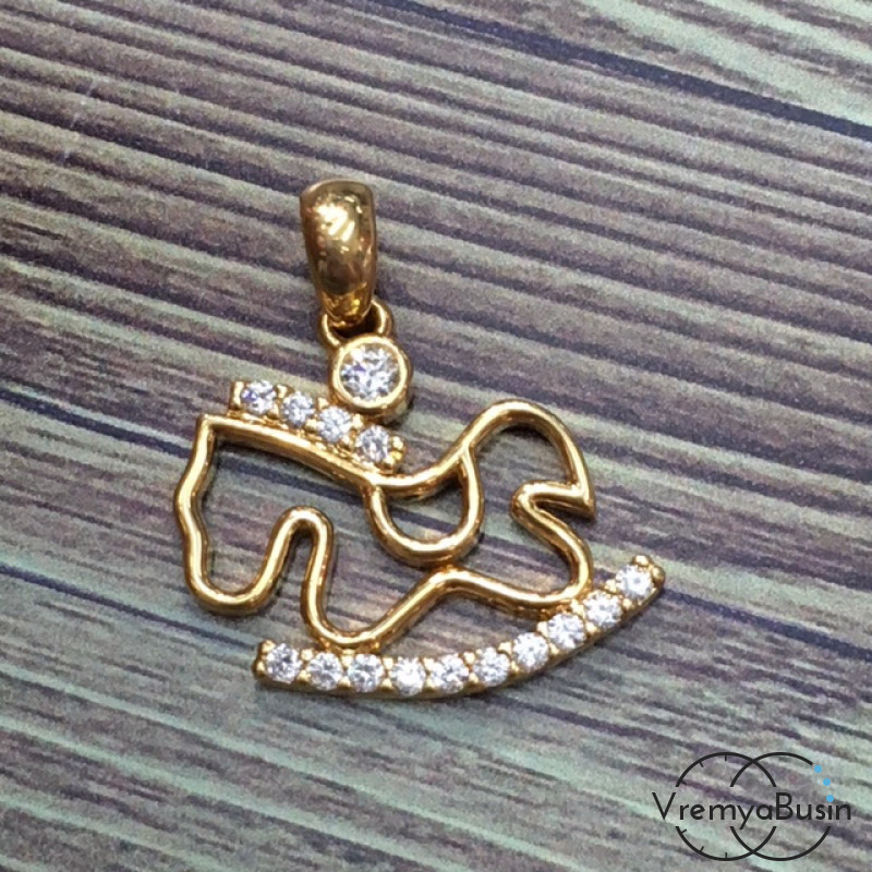 Подвеска с фианитами "Лошадка", латунь с позолотой (1 шт.)