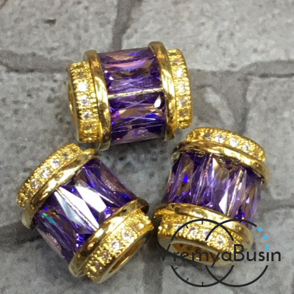 Бусина с фианитами, латунь с позолотой (1 шт.)