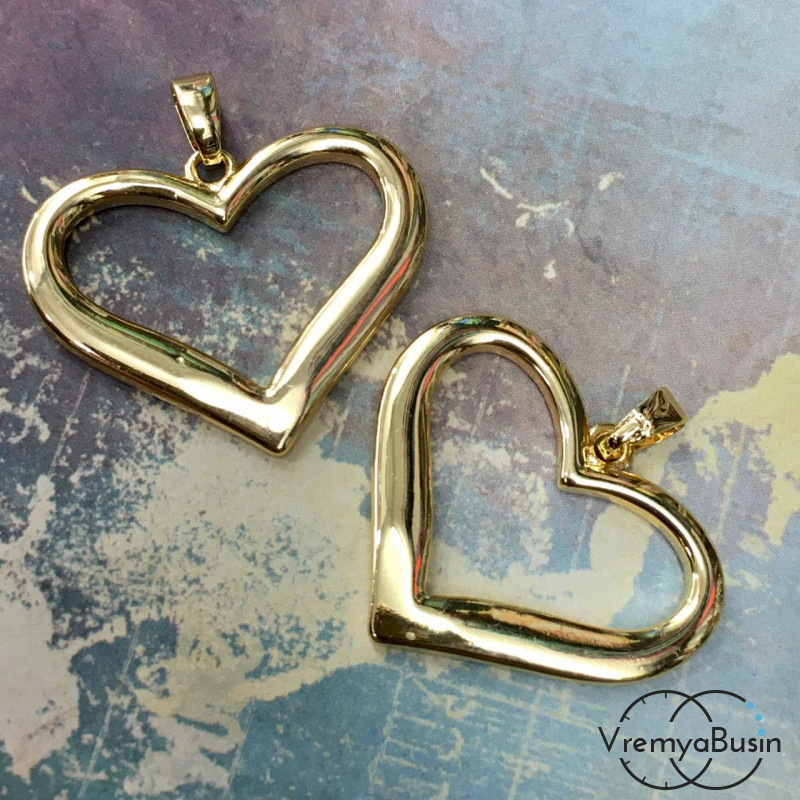 Подвеска из латуни с позолотой, "Сердце" 20х25 мм  (1 шт.)