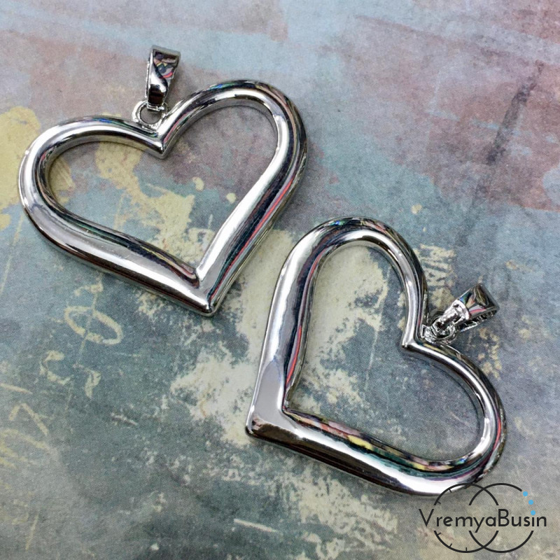 Подвеска из латуни с родиевым покрытием, "Сердце" 20х25 мм  (1 шт.)