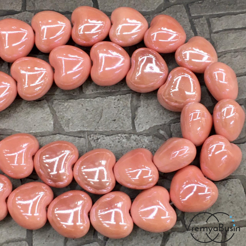 Бусины керамические "Сердце", 17 мм (1/2 нити, ок. 10 шт.)
