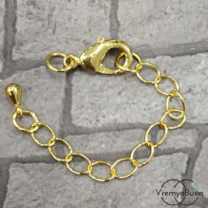 Карабин с цепочкой, латунь с позолотой 7х12 мм (1 шт.)