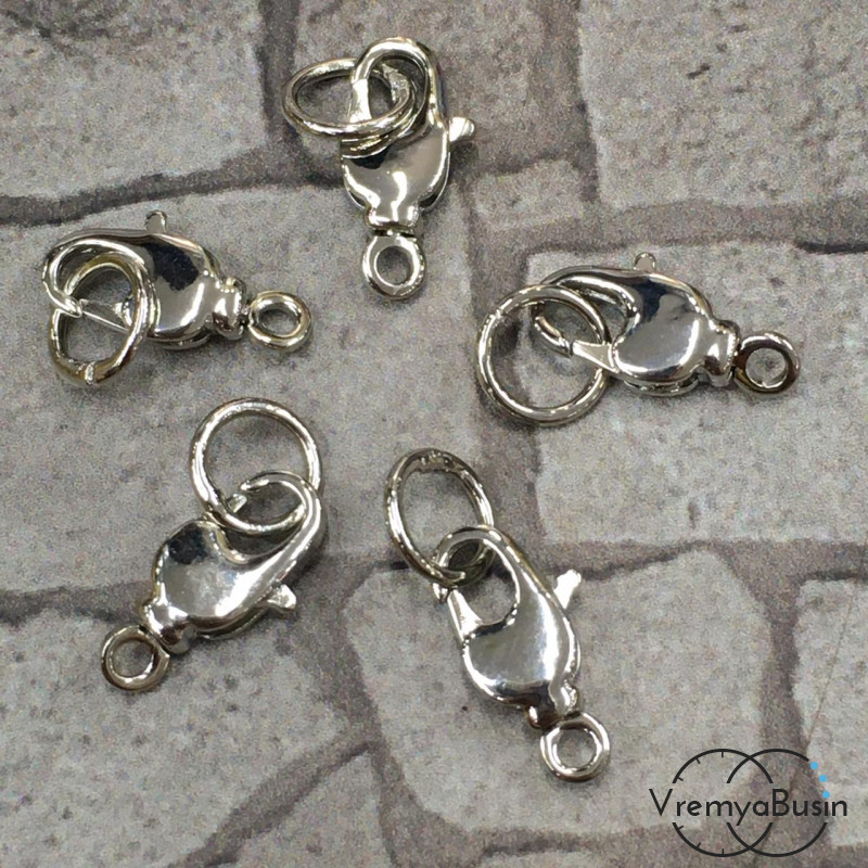 Карабин, латунь с родиевым покрытием 6х12 мм (1 шт.)