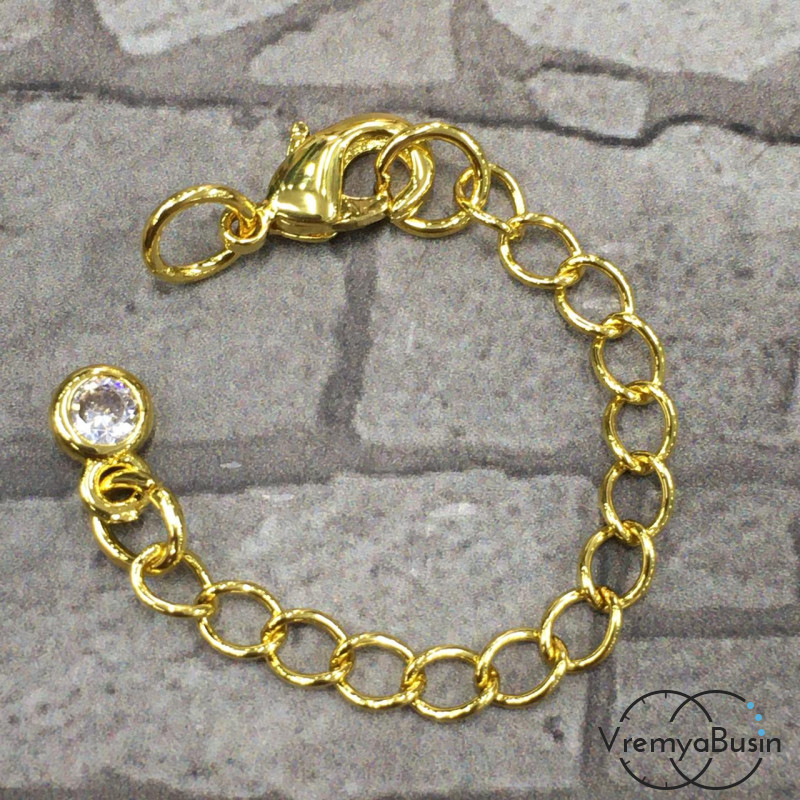 Карабин с цепочкой, латунь с позолотой 6х10 мм (1 шт.)