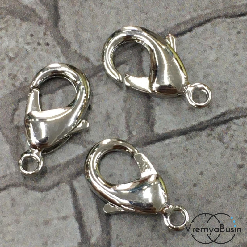 Карабин, латунь с родиевым покрытием 9х15 мм (1 шт.)