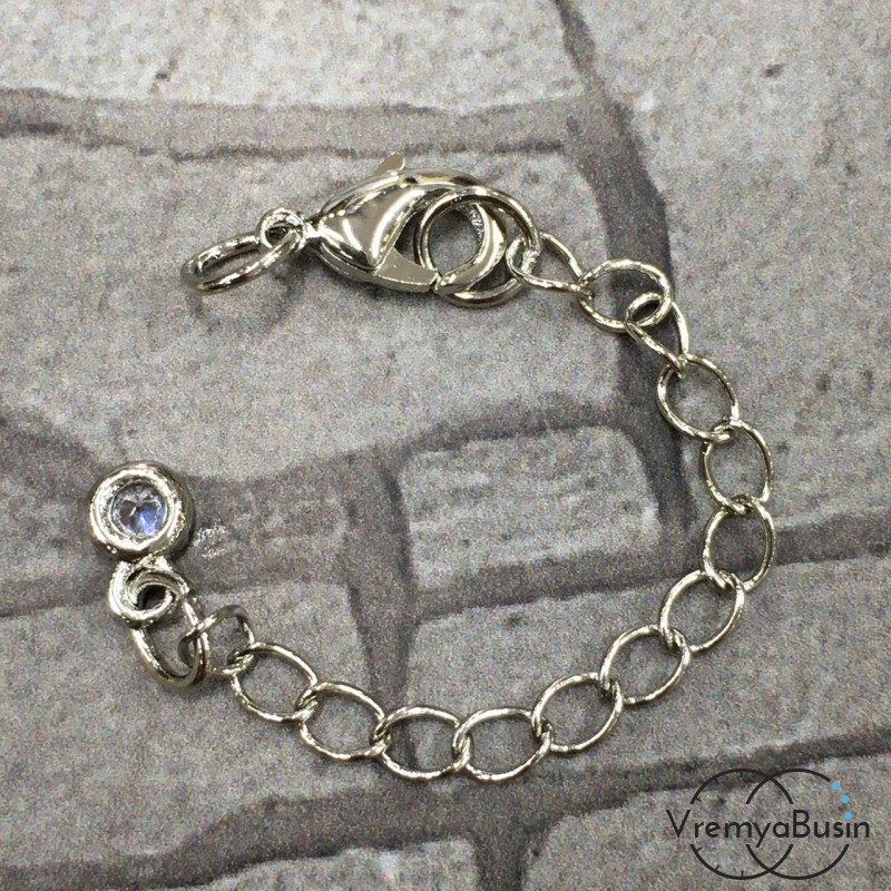 Карабин с цепочкой, латунь с родиевым покрытием 6х10 мм (1 шт.)