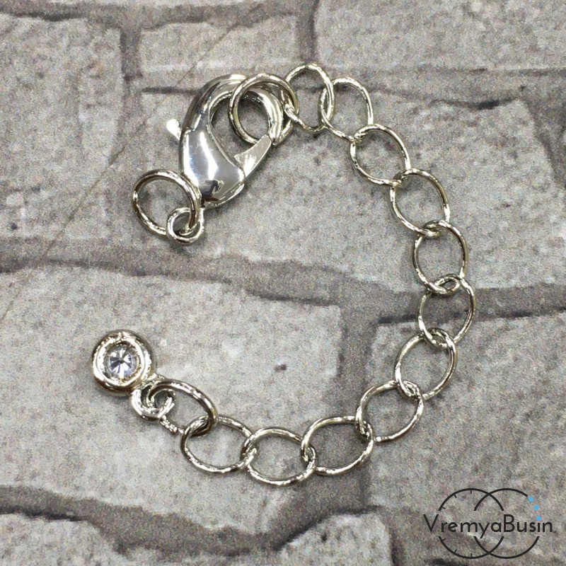 Карабин с цепочкой, латунь с родиевым покрытием 7х12 мм (1 шт.)