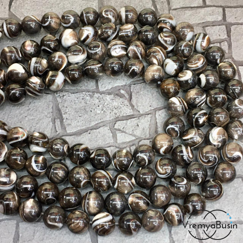 Перламутр натур., шарик гладкий  8 мм, цв. шоколадный         (1/2 нити, ок.        24   шт.)