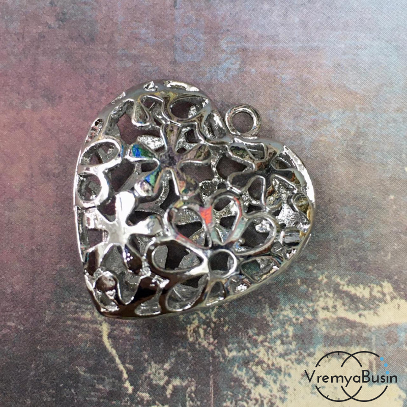 Подвеска из латуни с родиевым покрытием "Сердце" 23х24 мм (1 шт.)