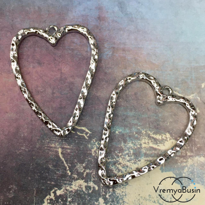 Подвеска из латуни с родиевым покрытием "Сердце" 23х30 мм(1 шт.)